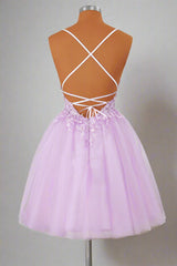 Princess Lavender Straps Appliques Short Party Dress
