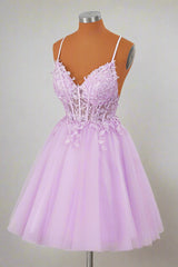 Princess Lavender Straps Appliques Short Party Dress