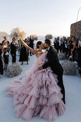 Layers Tulle Ball Gown Wedding Dress Drama Pink Wedding Dress TN333