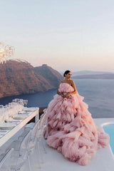 Layers Tulle Ball Gown Wedding Dress Drama Pink Wedding Dress TN333