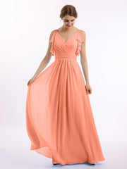 Spaghetti Strap Ruffles V-neck Chiffon Dresses Sunset