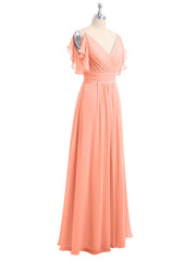 Spaghetti Strap Ruffles V-neck Chiffon Dresses Sunset