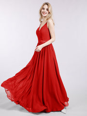 Spaghetti Strap Chiffon Bridesmaid Dress-Red