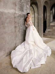 Gorgeous Lace Off-the-shoulder Long-sleeve Design A-Line Wedding Dress Ball Gown Prom Dress Evening Dress HZ1024