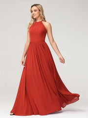 Halter Long Chiffon Gowns with Double Straps-Rust