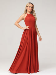 Halter Long Chiffon Gowns with Double Straps-Rust