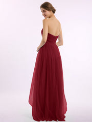 Sweetheart Neck Strapless Empire Tulle Dresses-Burgundy