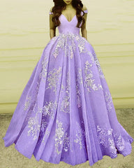 Light Blue Ball Gown Appliques Prom Dresses Off Shoulder