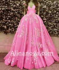 Light Blue Ball Gown Appliques Prom Dresses Off Shoulder