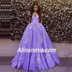 Light Blue Ball Gown Appliques Prom Dresses Off Shoulder