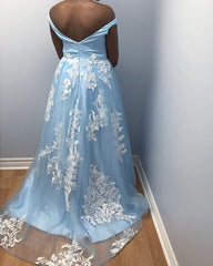 Light Blue Plus Size Prom Dresses Off Shoulder Appliques
