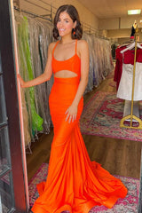 Light Blue Cut Out Spaghetti Straps Satin Long Prom Dress