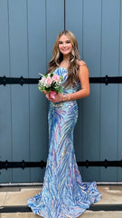 Light Blue Mermaid Evening Prom Dress, AST1535