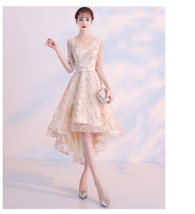 Light Champagne Lovely Lace High Low Homecoming Dress, New Short Prom Dress
