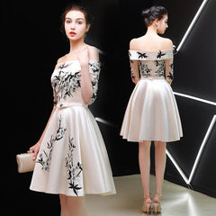 Light Champagne Satin Off Shoulder Homecoming Dress Prom Dress, Champagne Party Dress