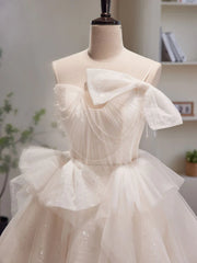 Light Champagne Short Tulle Prom Dresses, Short Light Champagne Formal Graduation Dresses