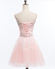 Light Pink Beaded Tulle and Lace Sweetheart Homecoming Dress, Pink Tulle Prom Dress