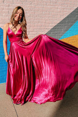 Light Pink Spaghetti Straps Sheath Satin Long Prom Dress