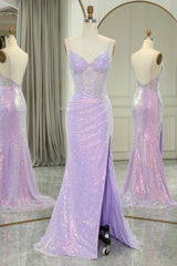 Mermaid Backless Long Corset Prom Dress With Slit V-neck Sexy