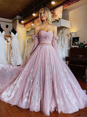 Light Purple Floral Lace Prom Dresses, Light Purple Floral Lace Formal Evening Dresses