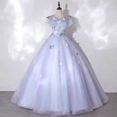 Light Purple Tulle with Butterfly Ball Gown Sweet 16 Dresses, Cute Long Evening Dresses