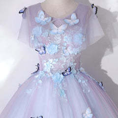 Light Purple Tulle with Butterfly Ball Gown Sweet 16 Dresses, Cute Long Evening Dresses