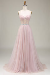 Tulle Sweetheart Light Pink Prom Dress with Corset Off Shoulder Sexy