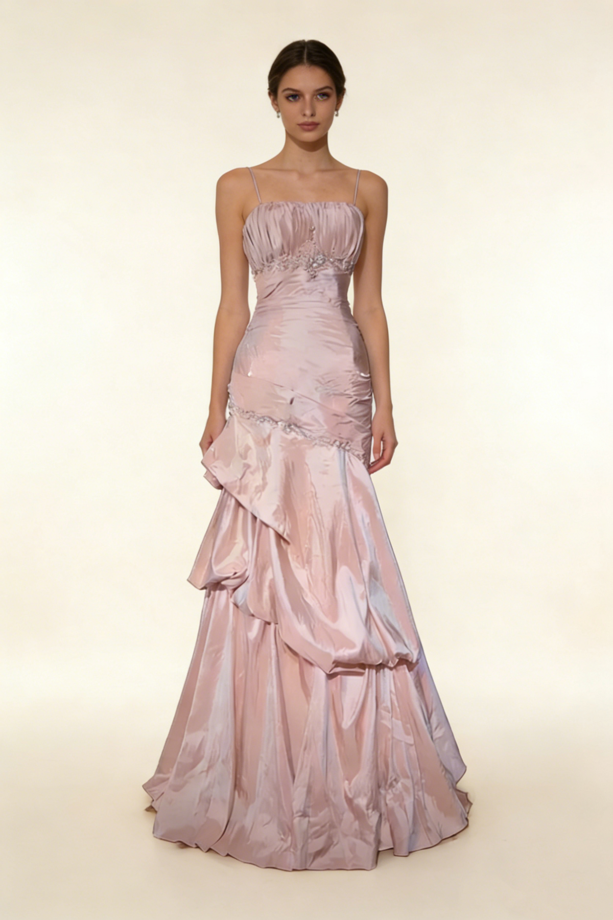 Light Pink Prom Dress Spaghetti Straps Mermaid Beading Vintage Long Party Dress Birthday Outfits, HZ0319
