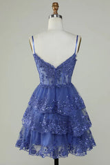Lilac Spaghetti Straps Lace Mini Homecoming Birthday Dress, AST1034