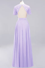 Long A-Line Sweetheart Lace Chiffon Bridesmaid Dresses with Cap Sleeves