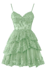 Lilac Spaghetti Straps Lace Mini Homecoming Birthday Dress, AST1034
