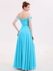 Off Shoulder Chiffon And Lace Empire Dress-Pool