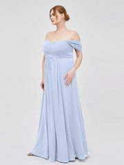 Off the Shoulder Empire Bridesmaid Dresses Sky Blue