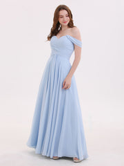 Off the Shoulder Empire Bridesmaid Dresses Sky Blue