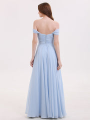 Off the Shoulder Empire Bridesmaid Dresses Sky Blue