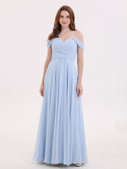 Off the Shoulder Empire Bridesmaid Dresses Sky Blue