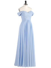 Off the Shoulder Empire Bridesmaid Dresses Sky Blue