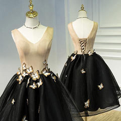 A Line Black Homecoming Dresse Sleeveless Prom Dress With Butterfly  HD0060