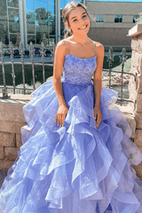 A Line Lavender Long Prom Dress with Cascading Ruffles Evening Dresses TP1117