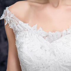A Line Off the Shoulder Appliques Tulle Long Wedding Dress, Bridal Dresses TN211