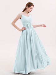 Empire Bridesmaid Gown with Spaghetti Strap-Mist
