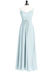 Empire Bridesmaid Gown with Spaghetti Strap-Mist