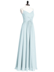 Empire Bridesmaid Gown with Spaghetti Strap-Mist