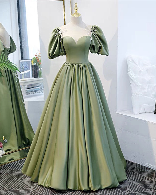 Puffy Sleeves Satin Bridesmaid Dresses Long
