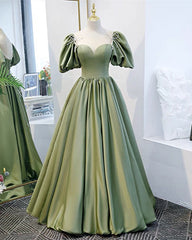 Puffy Sleeves Satin Bridesmaid Dresses Long