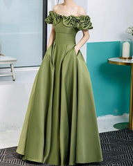Moss Green Satin Bridesmaid Dresses With Pockets