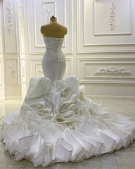Mermaid Wedding Dresses Pleated V Neck Ruffles