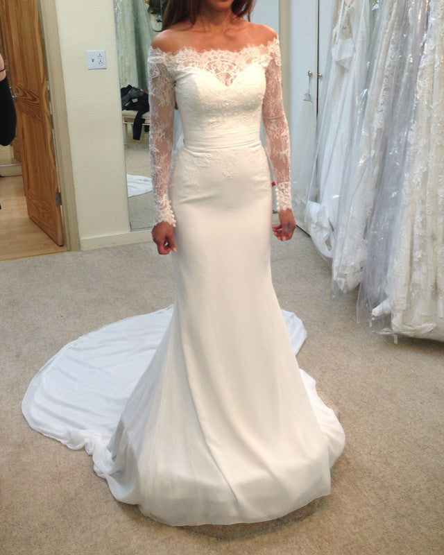 Mermaid Wedding Dress Lace Long Sleeves Off Shoulder