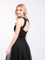 Open Back Chiffon Beaded Waistband Dress-Black