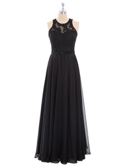 Open Back Chiffon Beaded Waistband Dress-Black